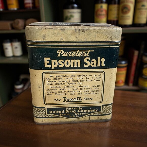 Vintage Puretest Epsom Salt Tin Container By United Drug Co. Retro Apothecary/Ch - Picture 1 of 6